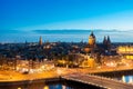 Amsterdam skyline in historical area at night, Netherlands. Ariel view of Amsterdam, Netherlands. Royalty Free Stock Photo