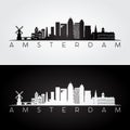 Amsterdam skyline and landmarks silhouette. Royalty Free Stock Photo