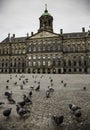 Amsterdam square with pigeons