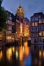 Amsterdam, St. Niklaaskerk by night Royalty Free Stock Photo