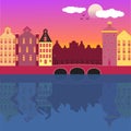 Amsterdam street facades cartoon vector illustration Royalty Free Stock Photo