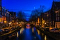 Amsterdam streets and canals in the night time Royalty Free Stock Photo