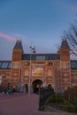 Amsterdam at summer night. Famous national Rijks museum general view at dusk