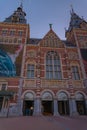 Amsterdam at summer night. Famous national Rijks museum general view at dusk