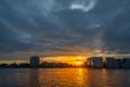 Amsterdam sunset panoramic view from an a\'dam lookout observation tower Royalty Free Stock Photo