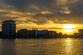 Amsterdam sunset panoramic view from an a\'dam lookout observation tower Royalty Free Stock Photo