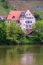 Pink Hotel and hillside vineyard near Erlenbach am Main Germany