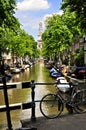 Amsterdam, Town-Chanel and Church with Bike