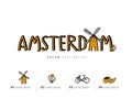 Amsterdam travel set, Netherlands, windmill Royalty Free Stock Photo