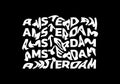 Amsterdam typography text or slogan with wavy letters. T-shirt graphic with ripple or glitch effect. Abstract print, banner.