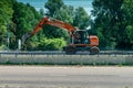 Big excavator, work on the tramway Royalty Free Stock Photo