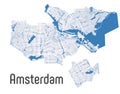 Amsterdam vector map with river and main roads Royalty Free Stock Photo