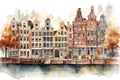 Amsterdam watercolour illustration, storybook style. Generative AI Royalty Free Stock Photo