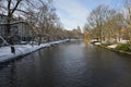 Amsterdam winter snow canal Amstel city center.