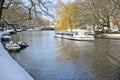 Amsterdam winter snow canal Amstel city center.