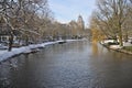 Amsterdam winter snow canal Amstel city center.