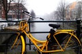 Amsterdam. Romantic Canal Yellow Bike Royalty Free Stock Photo