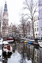 Amsterdam Zuiderkerk church tower and canal