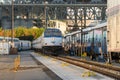 Amtrak depot in Seattle with a locomotive on a passenger train Royalty Free Stock Photo