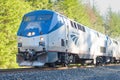 Amtrak Empire Builder with ice on front after crossing the Cascade Mountains