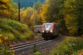 Amtrak Empire Builder passenger train on a damp fall morning