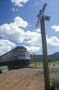 An Amtrak train at a railroad crossing, Santa Fe, New Mexico