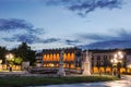 View of the canal with statues on square of Prato della Valle in Padova after sunset, Italy