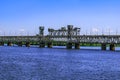 Amur Amurskyi, Old  Bridge over the Dnieper River in Dnipro Ukraine. Double decker auto-rail bridge against the background of Royalty Free Stock Photo