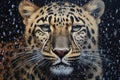 Amur leopard portrait in the rain,  Close-up Royalty Free Stock Photo