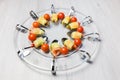 Amuse appetizer on glass scale Royalty Free Stock Photo