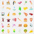 Amusement activity icons set, cartoon style