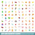 100 amusement icons set, cartoon style Royalty Free Stock Photo