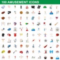 100 amusement icons set, cartoon style Royalty Free Stock Photo
