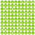 100 amusement icons set green