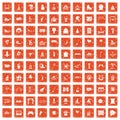 100 amusement icons set grunge orange Royalty Free Stock Photo