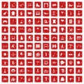 100 amusement icons set grunge red