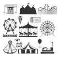 Amusement park attraction black-and-white silhouette vector illustration