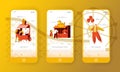 Amusement Park Attraction Mobile Landing Page Set. Pop-corn Store, Shooting Gallery and Clown on Carnival Entertainment