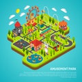 Amusement Park Attractions Fairground Isometric Banner