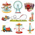 Amusement Park Attractions Flat Icons Set