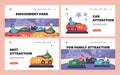 Amusement Park Attractions Landing Page Template Set. Children Fun at Bumper Car on Funfair or Carnival Entertainment Royalty Free Stock Photo
