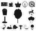 Amusement park black icons in set collection for design. Equipment and attractions vector symbol stock web illustration. Royalty Free Stock Photo