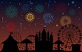 Amusement Park Circus Carnival Festival Fun Fair with Firework Landscape Illustration