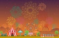 Amusement Park Circus Carnival Festival Fun Fair with Firework Landscape Illustration