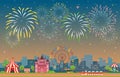 Amusement Park Circus Carnival Festival Fun Fair with Firework Landscape Illustration