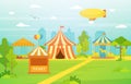 Amusement Park Circus Carnival Festival Fun Fair with Firework Landscape Illustration