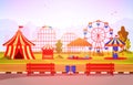 Amusement Park Circus Carnival Festival Fun Fair with Firework Landscape Illustration