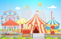 Amusement Park Circus Carnival Festival Fun Fair with Firework Landscape Illustration