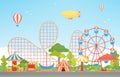 Amusement Park Circus Carnival Festival Fun Fair with Firework Landscape Illustration