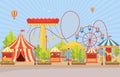 Amusement Park Circus Carnival Festival Fun Fair with Firework Landscape Illustration